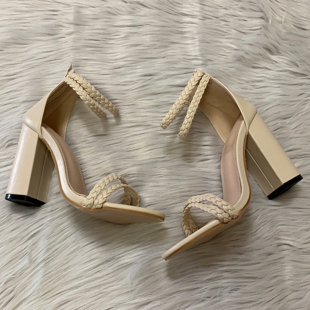 Women’s Light Beige Braided Strap Heels